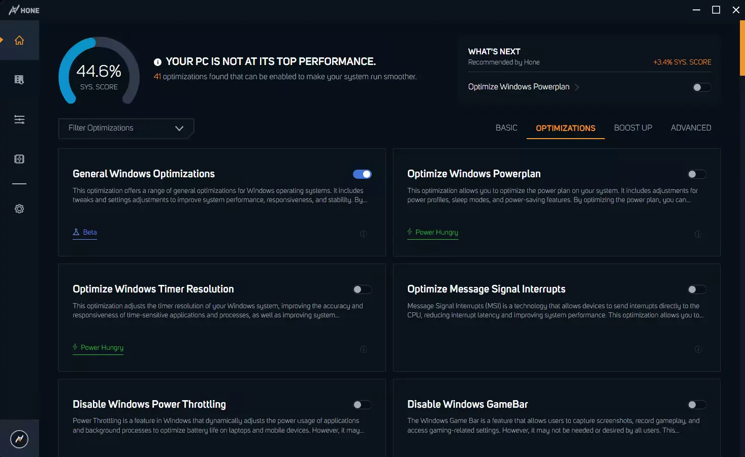 Hone optimization app