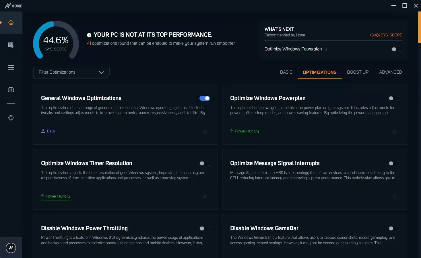 Hone optimization app