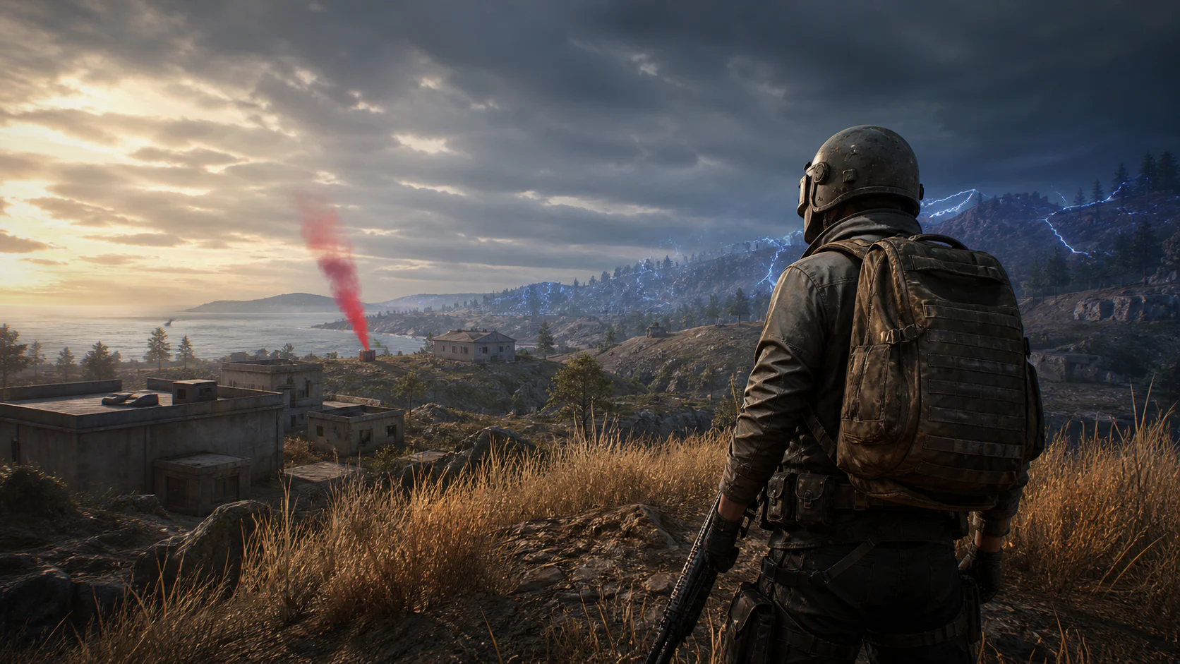 Tactical survivor watching a supply drop as the blue zone closes in